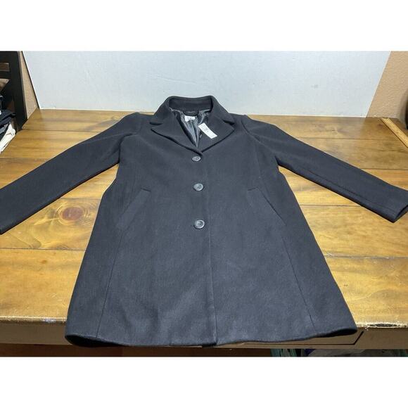 Gap Wool Blend Black Trench Coat Womens XS Button Front Lined Jacket NWT - Picture 1 of 14